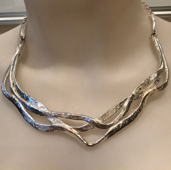 Silver Plated Pewter Brutalist Style Necklace BY IL etait une Fois