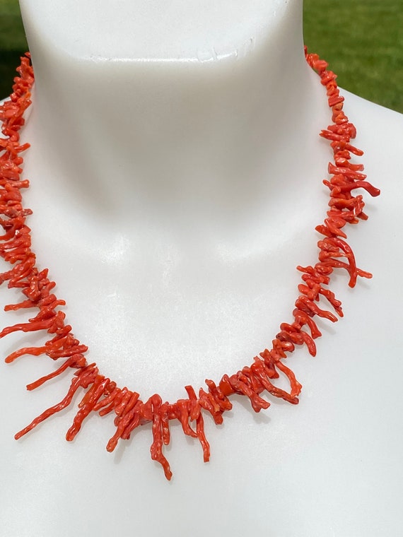 Stunning Vintage Orange Red Branch Coral Beaded Necklace Beach Holiday  Summer Necklace 