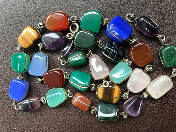 Beautiful vintage chunky bezel set semi precious stone 800 silver necklace