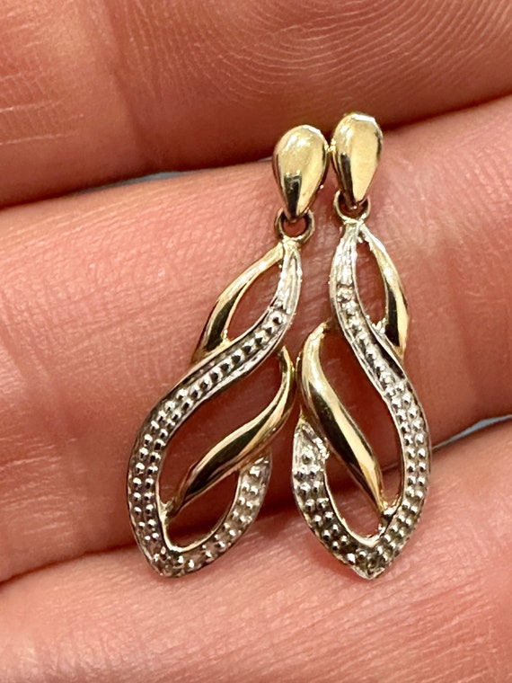 Two toned yellow and white gold Diamond Twisted Drop Earrings