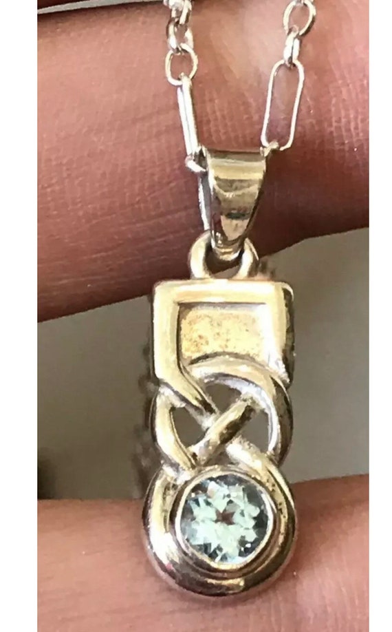 Solid 925 Sterling Silver And Blue Topaz Celtic Knotwork Pendant Necklace Set on an 18” Silver chain