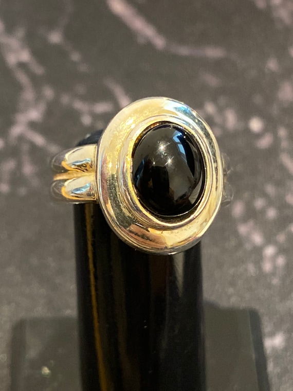 925 silver statement piece ring large onyx center stone Sz P1/2 USA 8