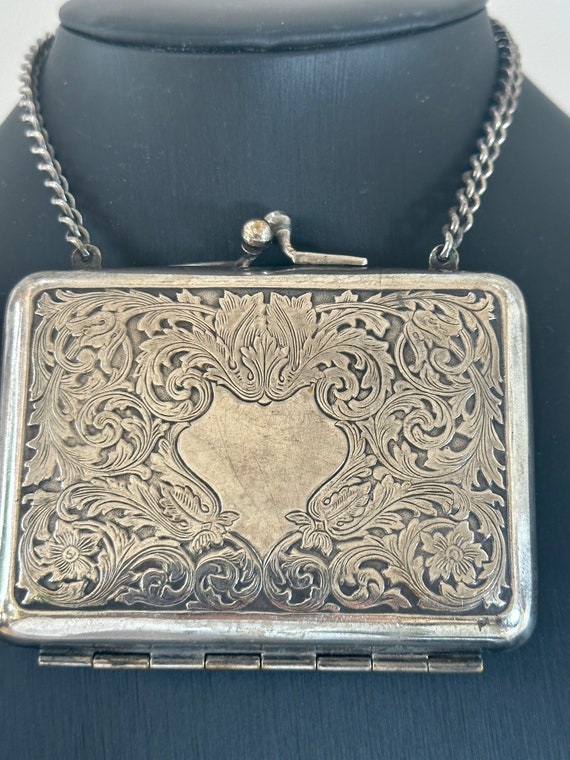 Antique Edwardian etched silver plated purse small evening bag wallet purse coin clutch bag