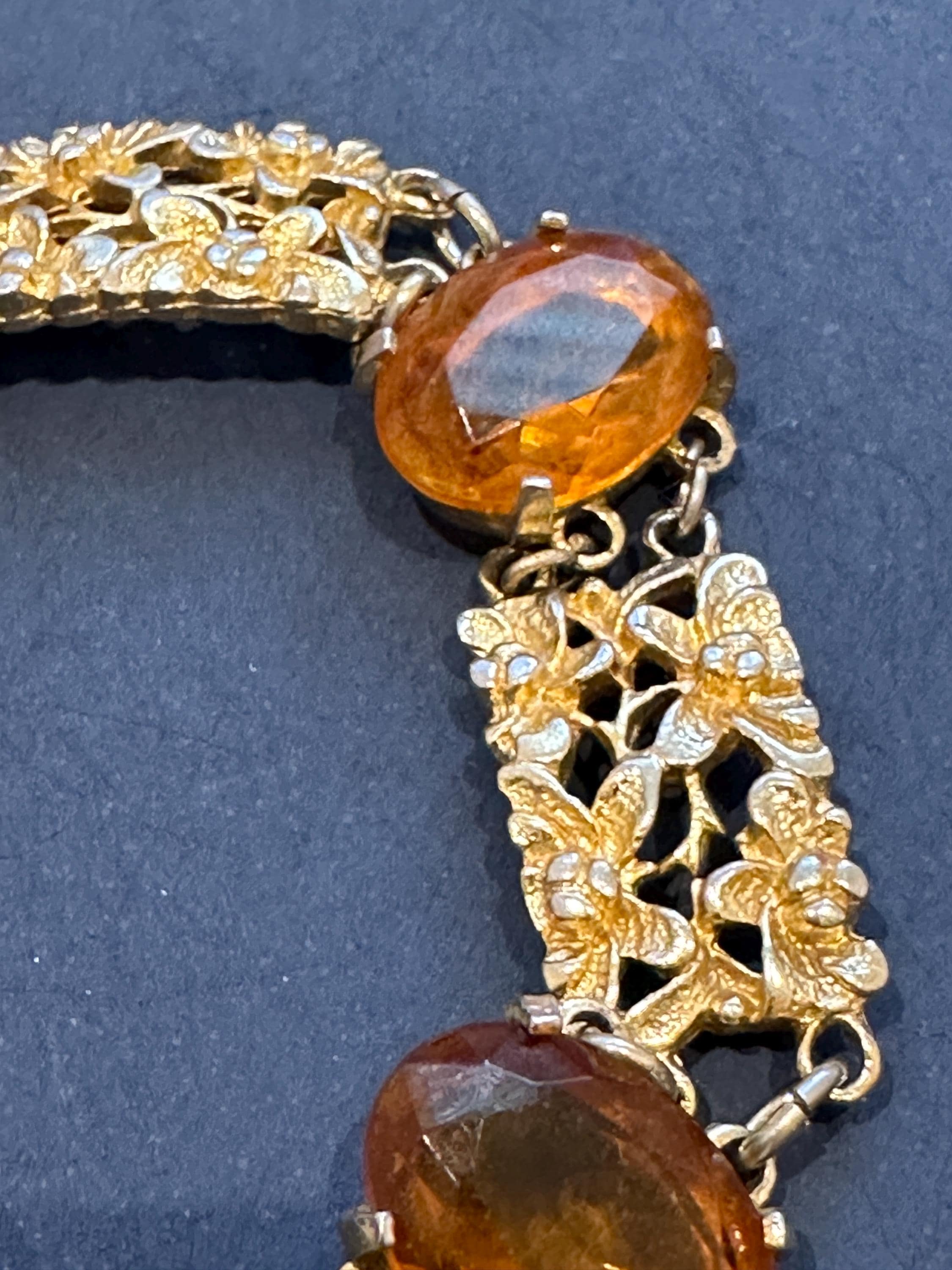 Bracelet Vintage Signé Sarah Cov - Or Avec Cristaux Citrine, état Impeccable - Bijou Fantaisie Unisexe