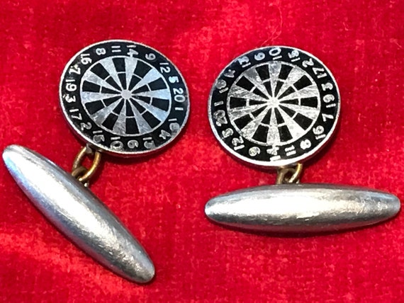 Vintage enamelled dartboard cufflinks mens gift Father's Day