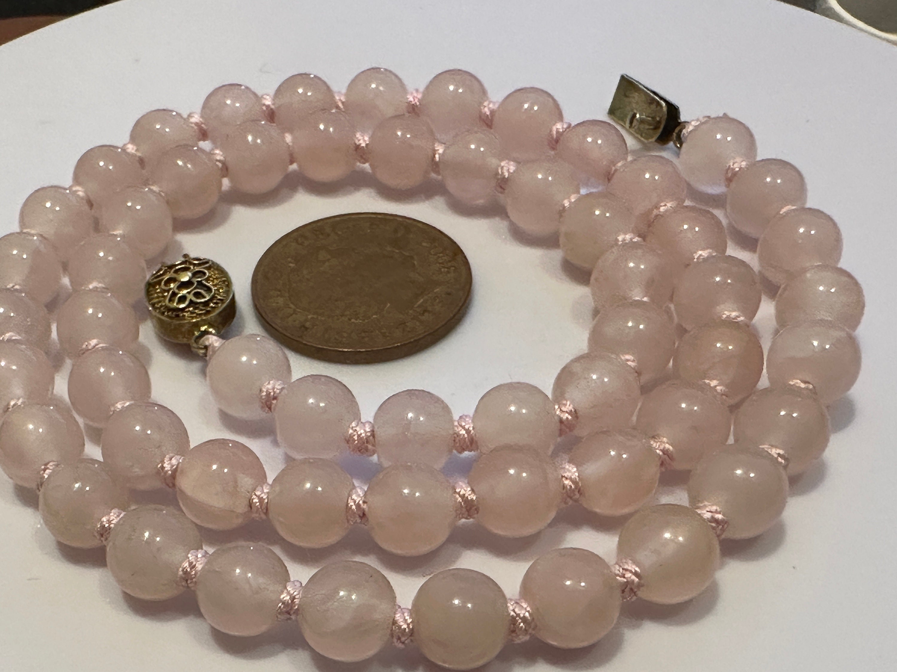 Collana Di Perline Quarzo Rosa Annodata A Mano – Argento 925, 18+2 Pollici, 8mm - Foto 3