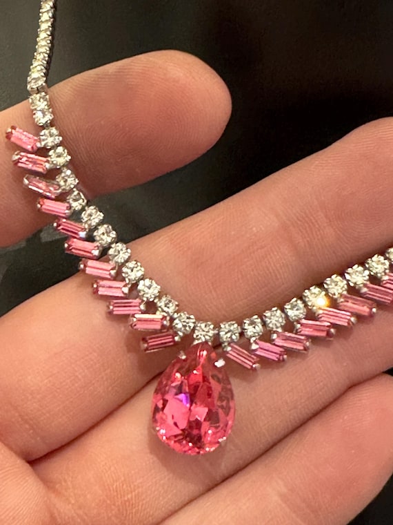 1960s sterling silver pink crystal necklace by Canadian jewellery company Jay Flex