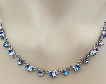 Delicate vintage Iris rainbow crystal glass necklace 16 inches in length Art Deco era