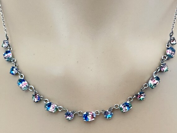 Delicate vintage Iris rainbow crystal glass necklace 16 inches in length Art Deco era