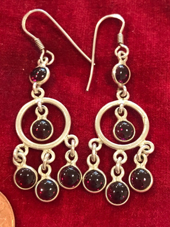 Vintage 925 Sterling Silver and amethyst glass bohemian style drop earrings