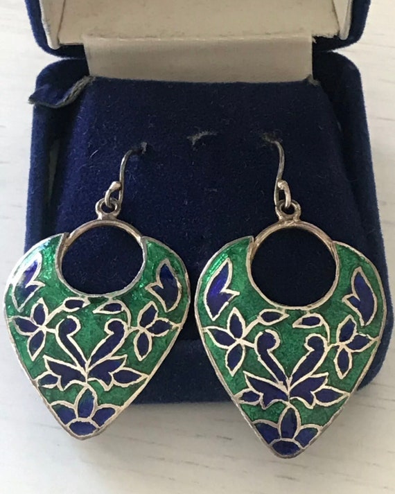 Colourful Vintage Enamel Sterling Silver Earrings Signed 925 RS