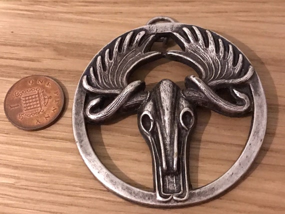 Unusual Vintage silver plated moose skull statement piece pendant