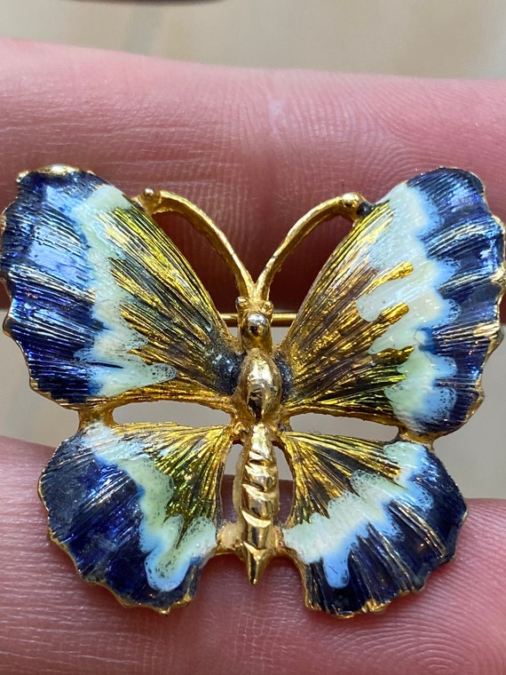 Vintage gold plated enamel butterfly brooch pin