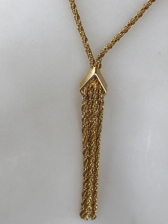 Beautiful vintage 1960s/70s gold tone modernist style tassel statement piece necklace