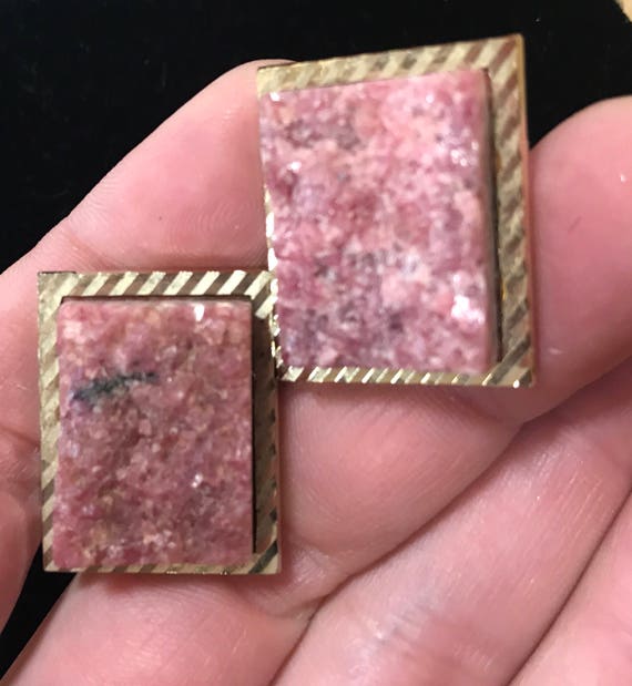 Vintage c1970s chunky gold tone metal and Druzy quarts men's cufflinks
