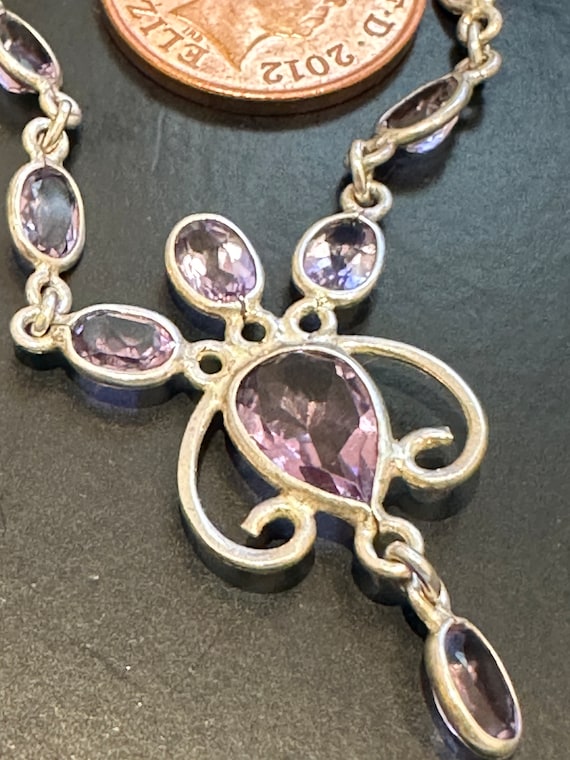 Sterling Silver Amethyst Droplet Necklace - 16 inch