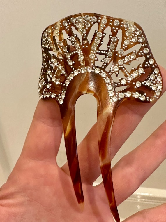 Antique Art Deco Diamanté Faux Tortoise Shell Hair Comb