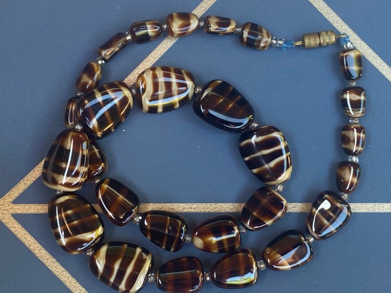 Beautiful vintage glass tiger stripes pebble bead… - image 8