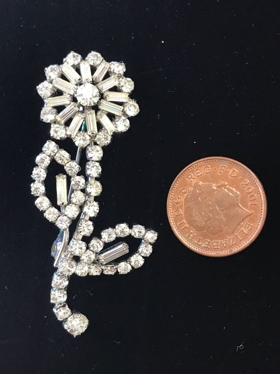 Opulent Art Deco style diamante flower brooch/pin c 1960s