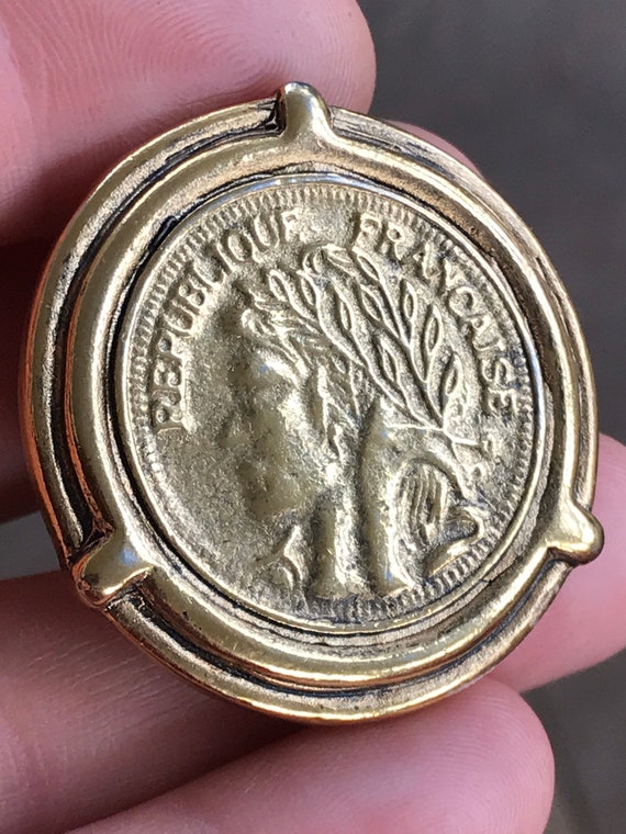 Vintage French coin design gold plated scarf clip