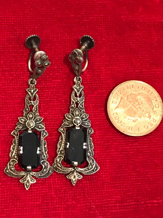 Exquisite Art Deco Sterling Silver and Marcasite long earrings