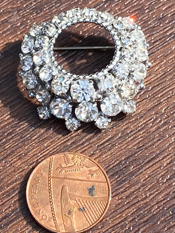 1950s Vintage sparkly rhinestone crescent pin brooch