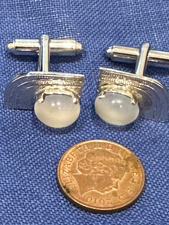 Unusual Vintage 1960’s  solid Silver Cufflinks with opaque stone cabochons marked for silver
