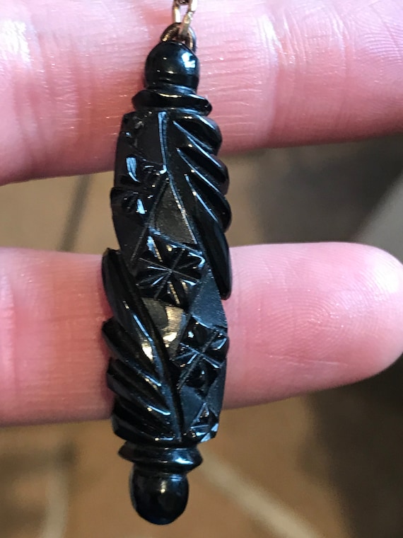 Antique Victorian Carved Whitby Jet pendant necklace