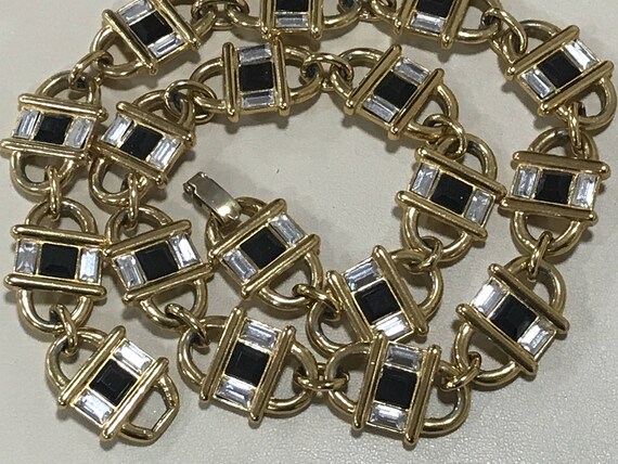 Beautiful vintage boxed Monet choker necklace gold plated with square and baguette clear and black cut glass stones