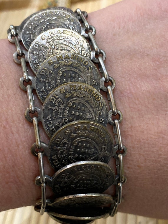 Vintage silver plated coin bracelet of San Marino, vintage Tourist bracelet San Marino