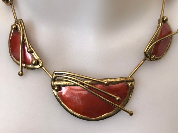 Vintage handmade copper modernist brutalist style statement piece necklace