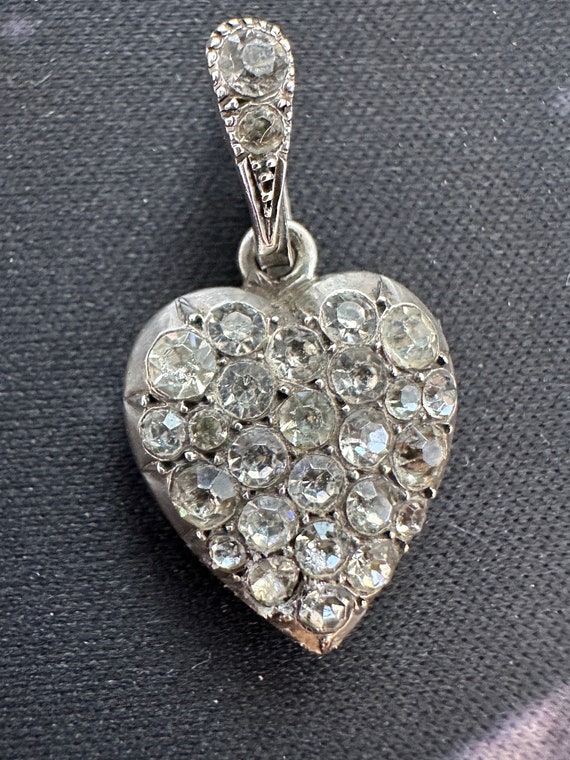 Antique 935 Silver puffy Paste Heart pendant Art D