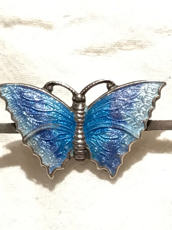 Beautiful vintage enamelled silver butterfly brooch