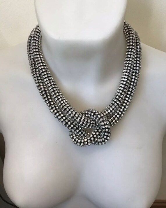 Stunning Vintage Large Diamanté oversized Statement Piece Knot Necklace