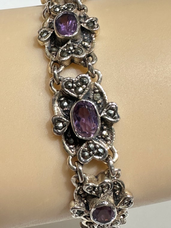 Vintage silver Marcasite and Amethyst bracelet - image 4