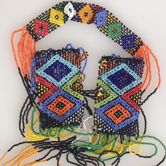 Outstanding vintage African multi coloured beaded statement piece bib necklace