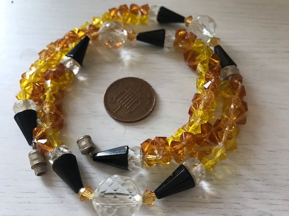 Vintage Art Deco, honey yellow and black glass necklace