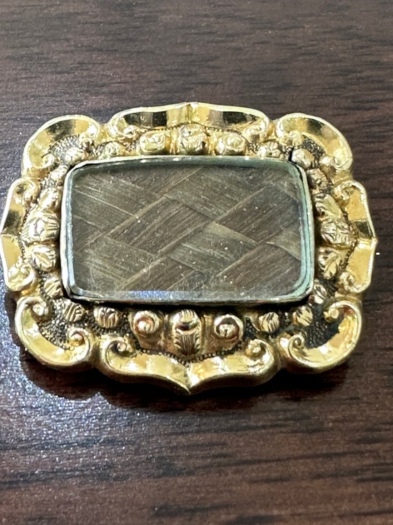 Small Antique Victorian/ Georgian  rolled gold woven hair mourning brooch/ pendant