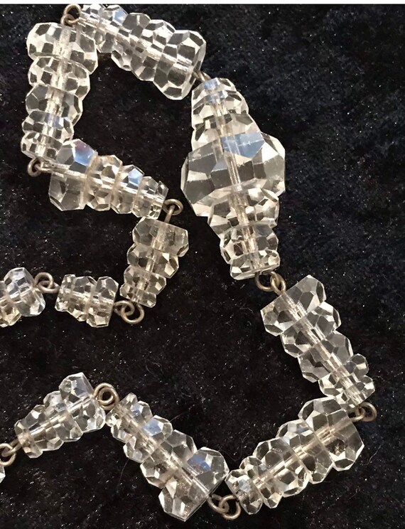 Original Art Deco faceted crystal rondelle beaded chain choker necklace