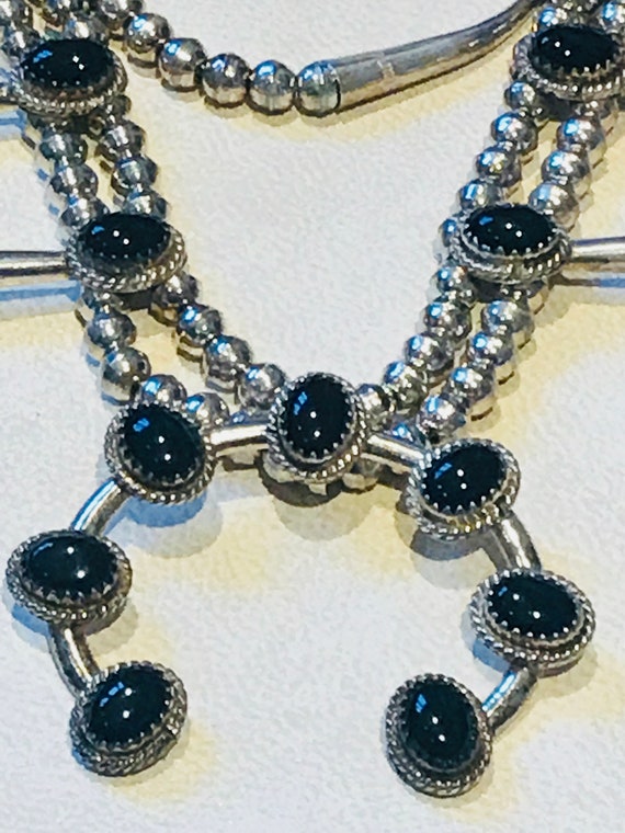 Black Onyx Squash Blossom Naja Sterling Silver Vintage Necklace & Earrings