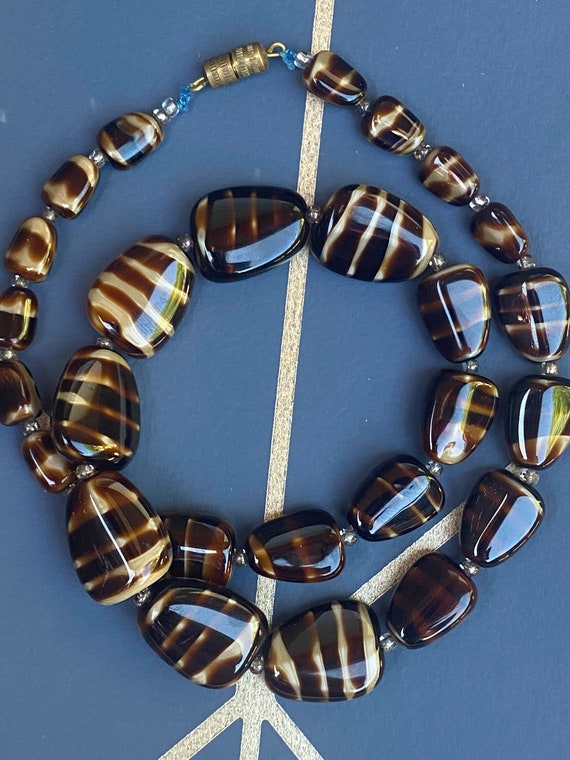 Beautiful vintage glass tiger stripes pebble bead… - image 3