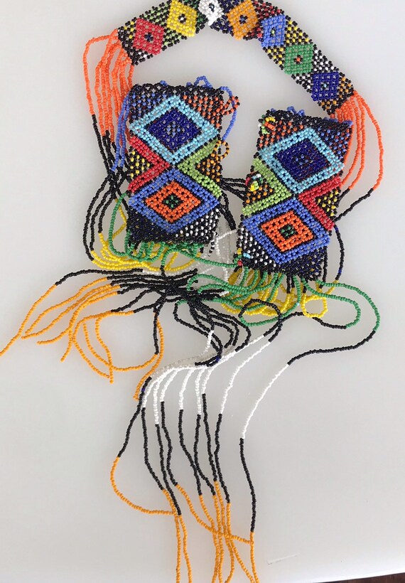Outstanding vintage African multi coloured beaded statement piece bib necklace