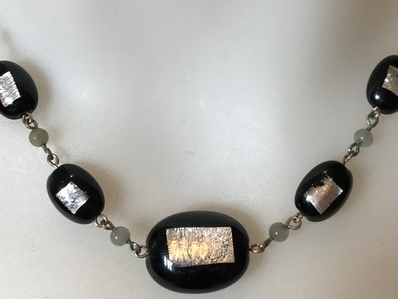 Vintage Art Deco Czech foil glass beaded wire chain necklace