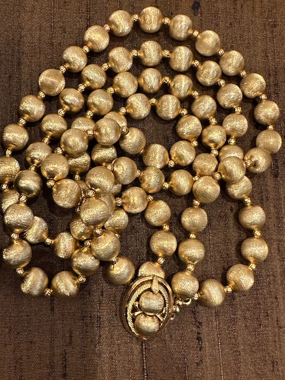 Vintage Vendome gold plated Round Bead Necklace, Strung on Chain.