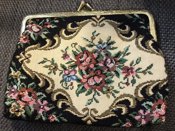 Vintage tapestry small purse clutch bag 1940-50s