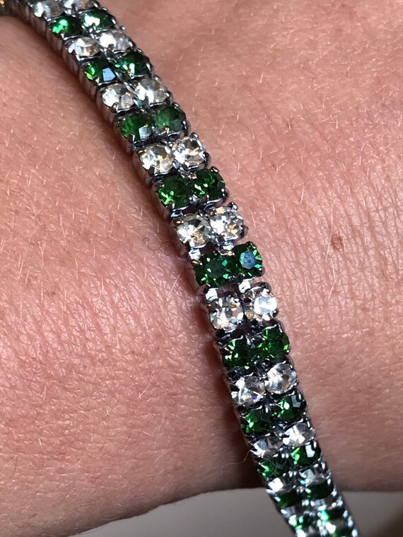 Super sparkling vintage Diamanté bracelet brilliant cut clear and green round stones