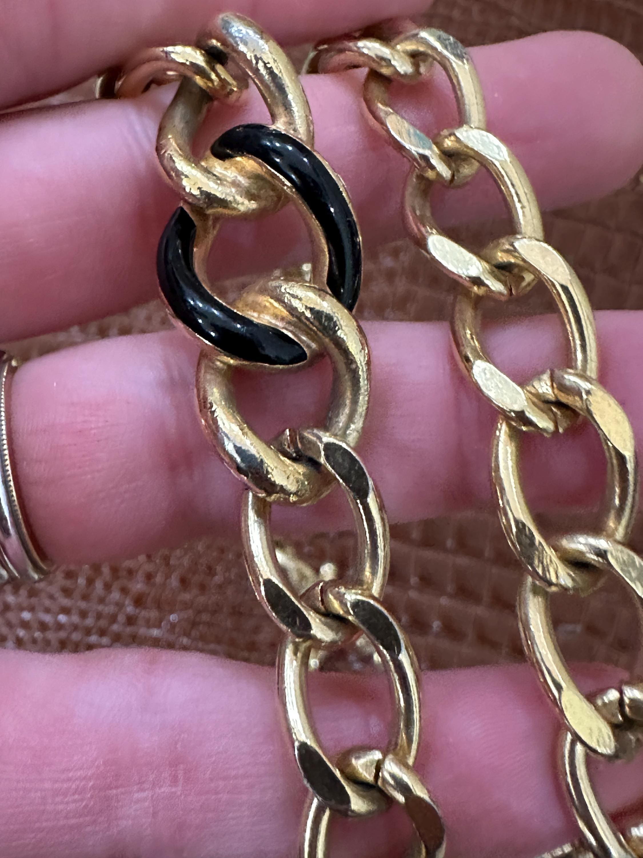 Christian Dior Vintage Gold Plated Chain Necklace: Black & White