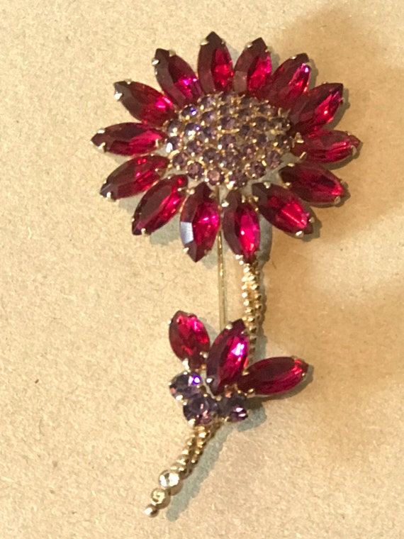 1950s signed Weiss Brooch Rhinestones flower stem pin