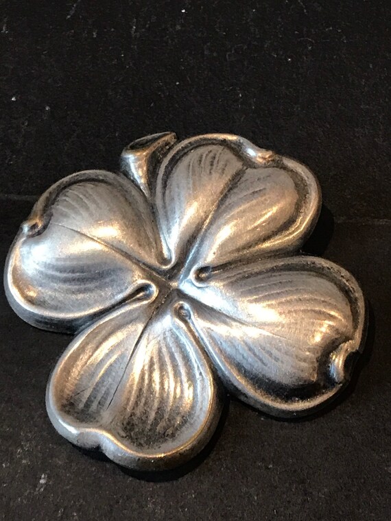 Vintage German D.R.P stylised silver toned dress clip lucky 4 leaf clover