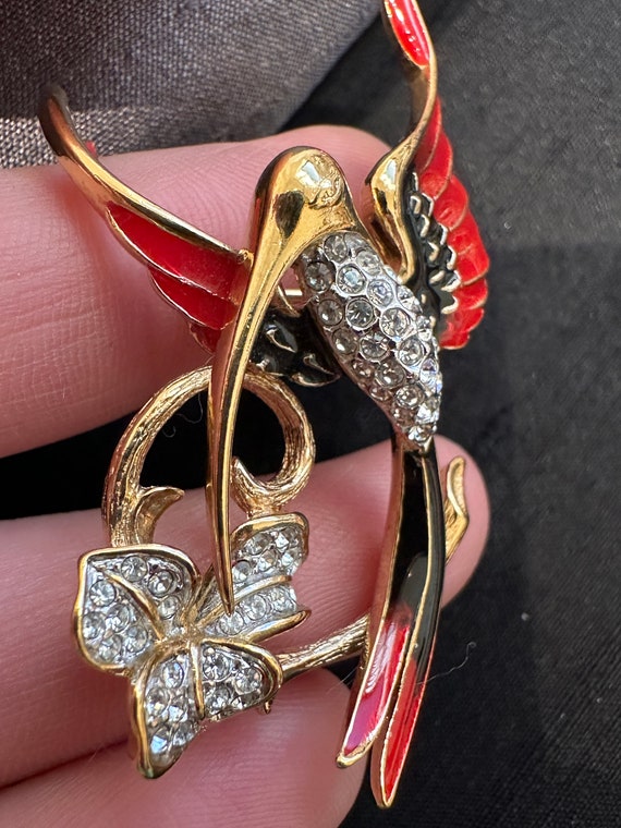 Signed AS Attwood & Sawyer pave set crystal hummingbird brooch pin discontinued rare piece